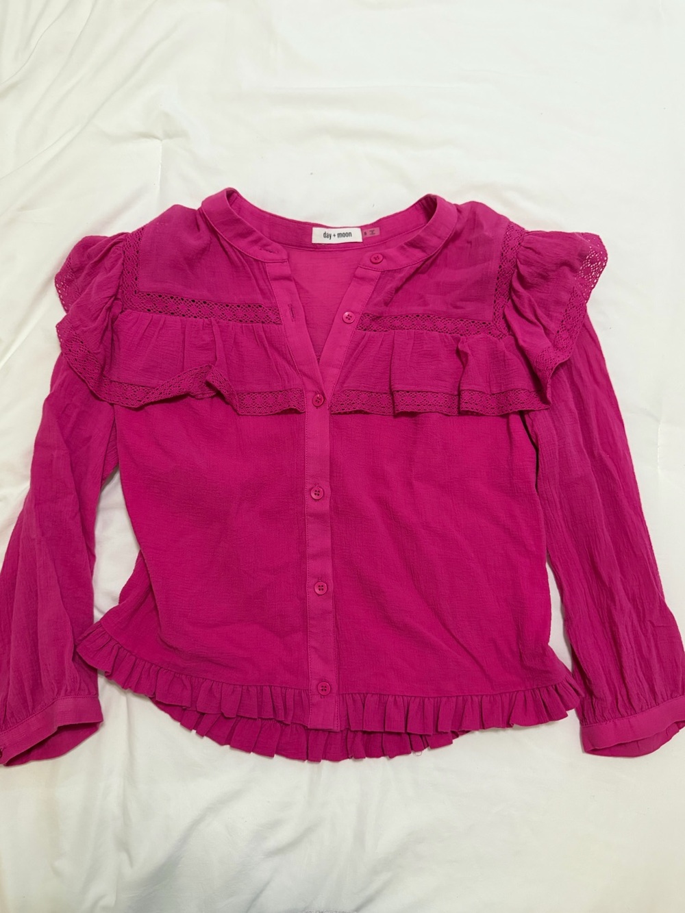 Day + Moon Pink Ruffled Button-Front Blouse